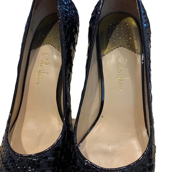 Cole Haan Felisha Black pumps heels woven leather open toe shoes size 7.5 - Picture 5 of 9